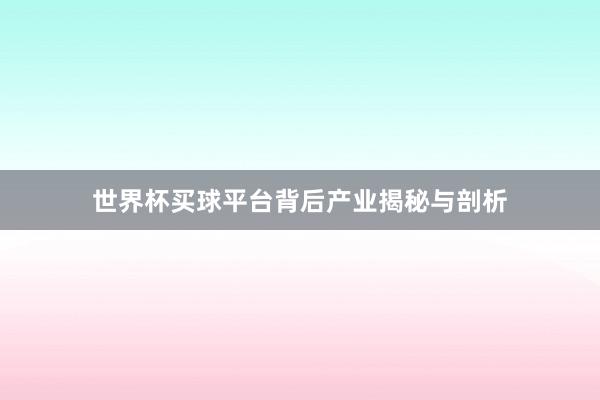 世界杯买球平台背后产业揭秘与剖析