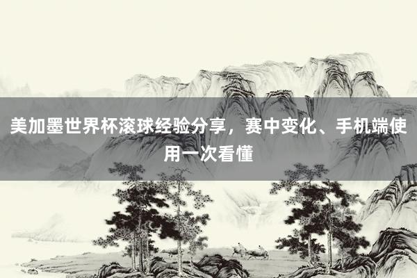 美加墨世界杯滚球经验分享，赛中变化、手机端使用一次看懂